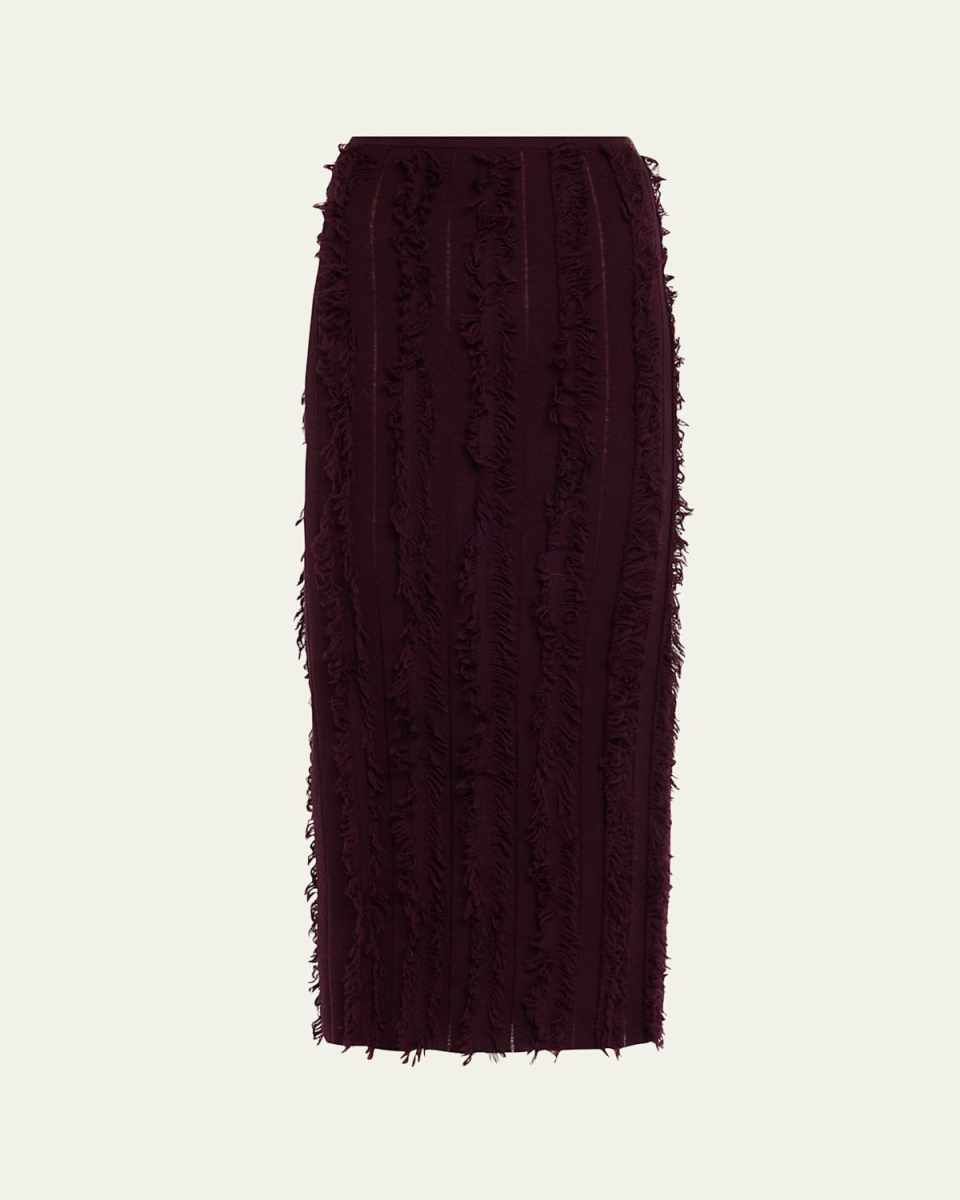 Evangeline Fringed Knit Maxi Pencil Skirt